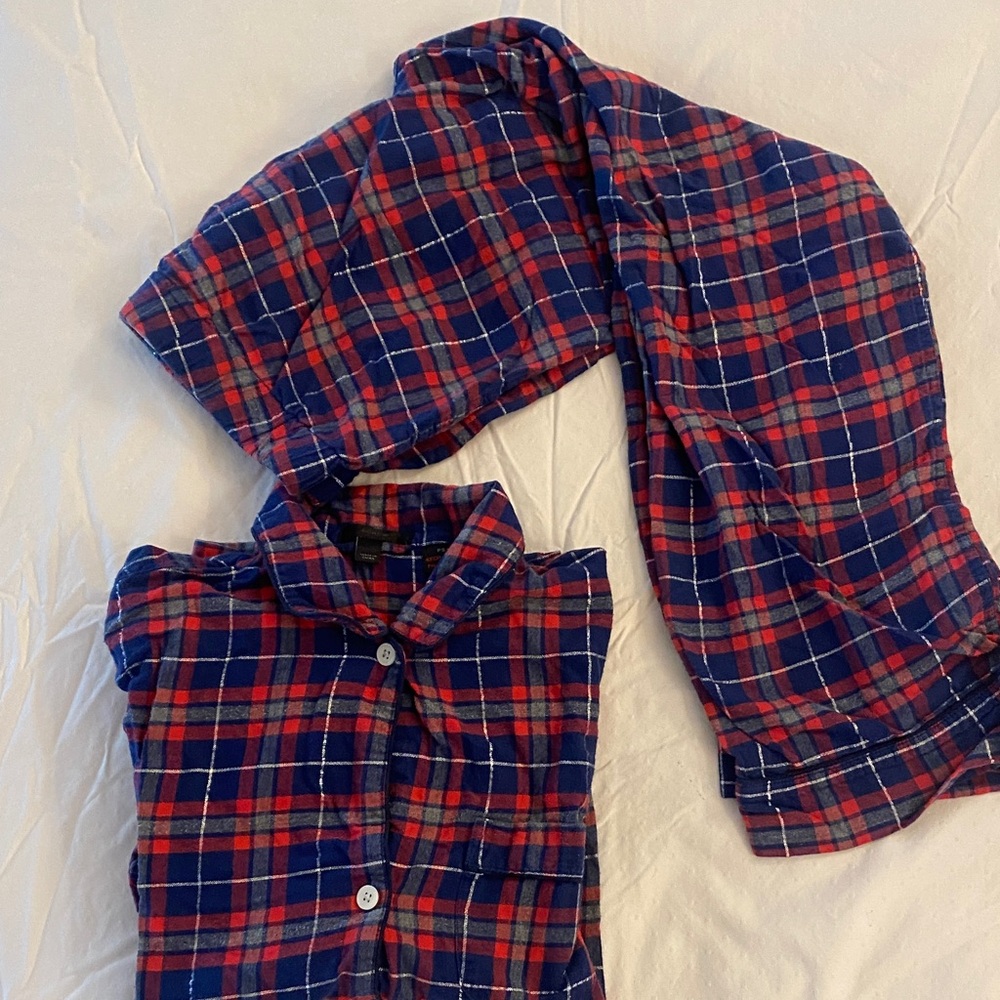 J. Crew Red and Blue Plaid Shirt with Scarf